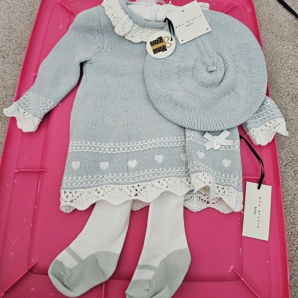 NWT Max Studio Baby Blue Knit Dress Set